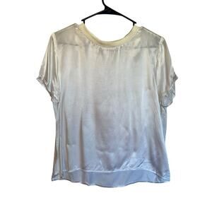 Nation LTD Marie Satin Top Short Sleeve White Blouse Holiday Career Shirt Size M